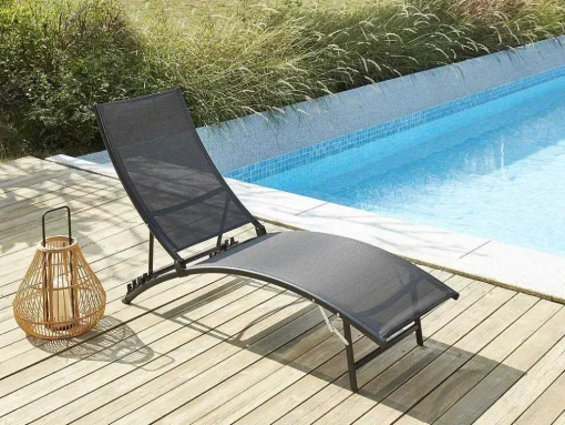Set Van 2 Opstapelbare Ligstoelen Van Aluminium En Textileen - Zwart - Zensia