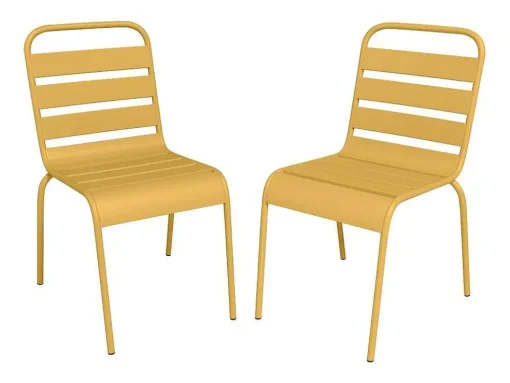 Set Van 2 Opstapelbare Tuinstoelen Van Metaal - Mosterdgeel - Mirmande Van Mylia