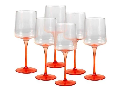 Set Van 6 Oranje Wijnglazen Op Voet 27 Cl - D. 9,5 X H.13Cm - Coraly