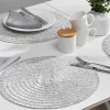 Set Van 6 Ronde Placemats Van Gevlochten Papier - Grijs En Wit - Fylat