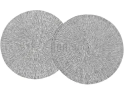 Set Van 6 Ronde Placemats Van Gevlochten Papier - Grijs En Wit - Fylat