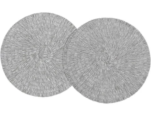 Set Van 6 Ronde Placemats Van Gevlochten Papier - Grijs En Wit - Fylat