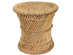 Set Van 2 Ronde Poefs Van Licht Naturelkleurig Rotan Mirtaka