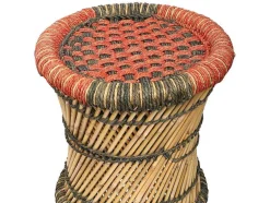 Set Van 2 Ronde Poefs Van Licht Naturelkleurig En Rood Rotan Mirtaka