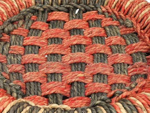 Set Van 2 Ronde Poefs Van Licht Naturelkleurig En Rood Rotan Mirtaka