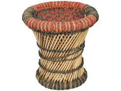 Set Van 2 Ronde Poefs Van Licht Naturelkleurig En Rood Rotan Mirtaka