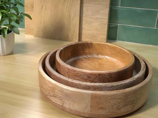 Set Van 3 Schaaltjes Van Mangohout - D17, 15 Et 12 Cm - Naturel - Valisa