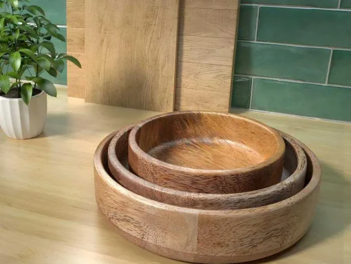 Set Van 3 Schaaltjes Van Mangohout - D17, 15 Et 12 Cm - Naturel - Valisa