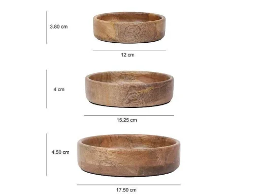 Set Van 3 Schaaltjes Van Mangohout - D17, 15 Et 12 Cm - Naturel - Valisa