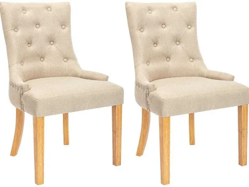 Set Van 2 Stoelen Jolia - Stof En Houten Poten - Beige