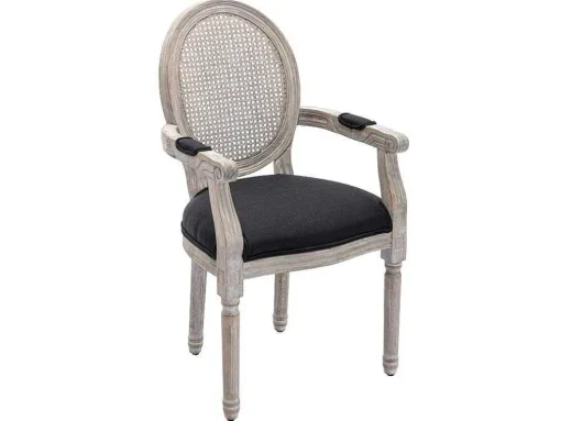 Set Van 2 Stoelen Met Armleuningen - Riet, Stof En Heveahout - Zwart - Antoinette
