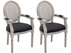 Set Van 2 Stoelen Met Armleuningen - Riet, Stof En Heveahout - Zwart - Antoinette