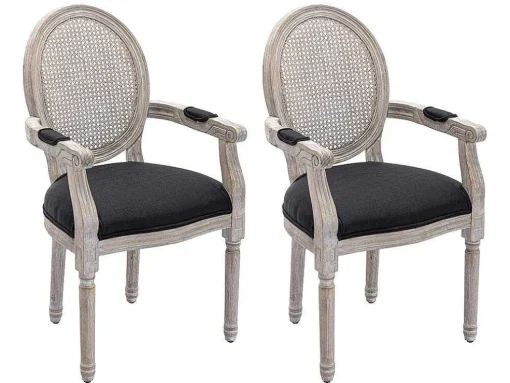 Set Van 2 Stoelen Met Armleuningen - Riet, Stof En Heveahout - Zwart - Antoinette