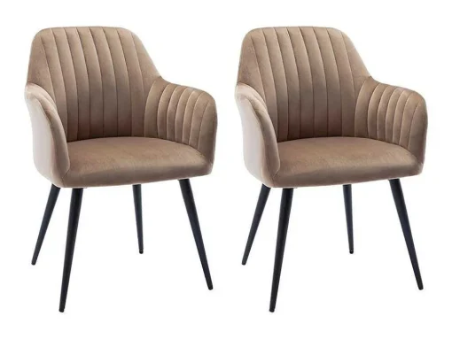 Set Van 2 Stoelen Met Armleuningen Eleana - Fluweel En Zwart Metaal - Beige