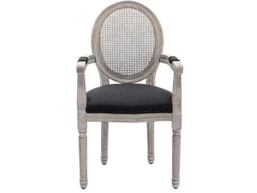Set Van 2 Stoelen Met Armleuningen - Riet, Stof En Heveahout - Zwart - Antoinette