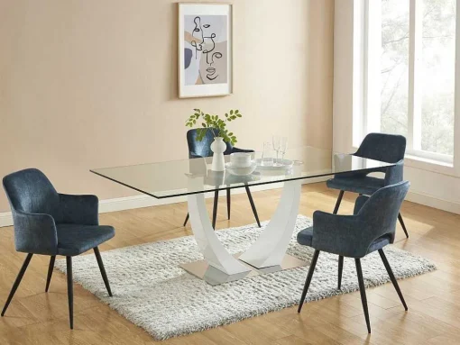 Set Van 2 Stoelen Met Armleuningen Van Stof En Zwart Metaal - Blauw - Kadija