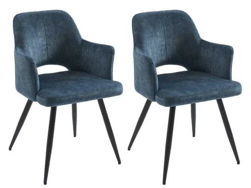 Set Van 2 Stoelen Met Armleuningen Van Stof En Zwart Metaal - Blauw - Kadija