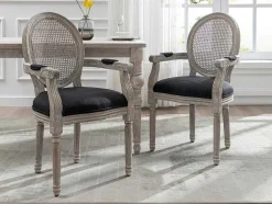 Set Van 2 Stoelen Met Armleuningen - Riet, Stof En Heveahout - Zwart - Antoinette