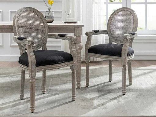 Set Van 2 Stoelen Met Armleuningen - Riet, Stof En Heveahout - Zwart - Antoinette