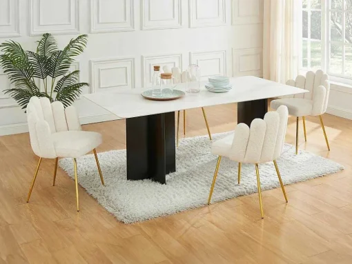 Set Van 2 Stoelen Van Bouclestof En Goudkleurig Metaal - Cremewit - Altinam Van Pascal Morabito