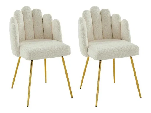 Set Van 2 Stoelen Van Bouclestof En Goudkleurig Metaal - Cremewit - Altinam Van Pascal Morabito