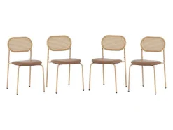 Set Van 4 Stoelen Van Kunstleer En Rotan - Metalen Poten - Bruin