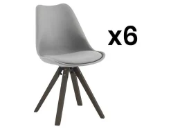 Set Van 6 Stoelen Van Polypropyleen En Beuken - Grijs En Donker Naturel - Serani