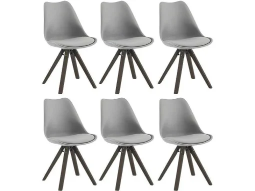 Set Van 6 Stoelen Van Polypropyleen En Beuken - Grijs En Donker Naturel - Serani