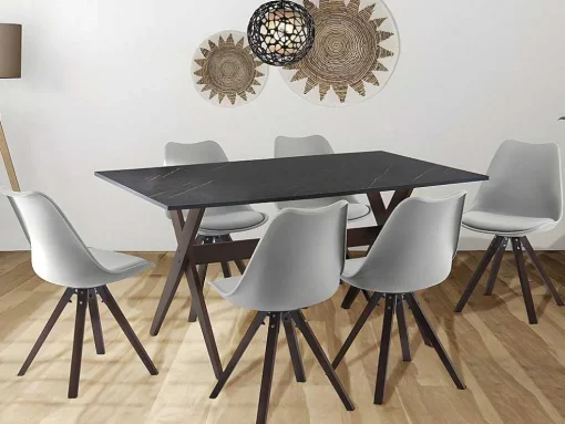 Set Van 6 Stoelen Van Polypropyleen En Beuken - Grijs En Donker Naturel - Serani