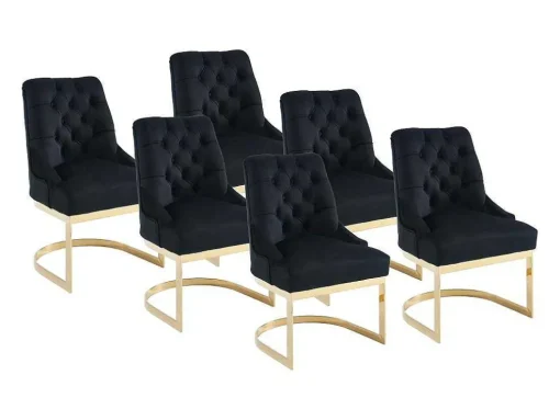 Set Van 6 Stoelen Van Velours En Goudkleurig Roestvrij Staal - Zwart - Porilaso Van Pascal Morabito