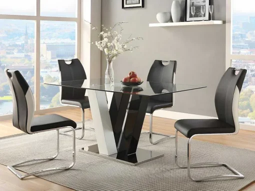 Set Van 4 Stoelen Winch - Zwart / Wit Kunstleer - Poten Van Chroom Metaal