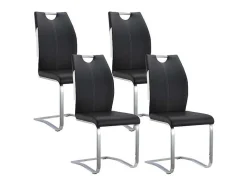 Set Van 4 Stoelen Winch - Zwart / Wit Kunstleer - Poten Van Chroom Metaal