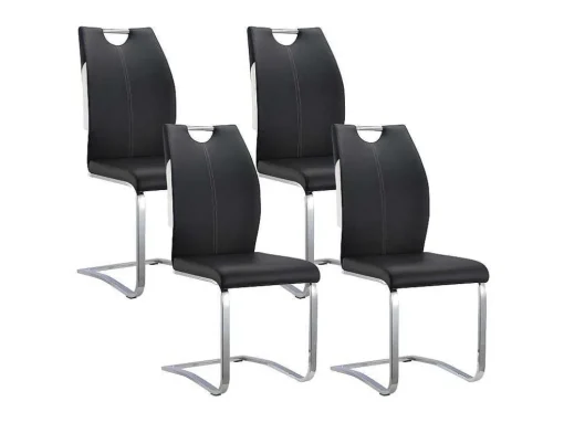 Set Van 4 Stoelen Winch - Zwart / Wit Kunstleer - Poten Van Chroom Metaal