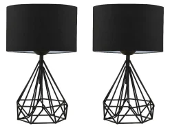 Set Van 2 Tafellampen Van Metaal Met Stoffen Kap - Zwart - H41 Cm - Anaia
