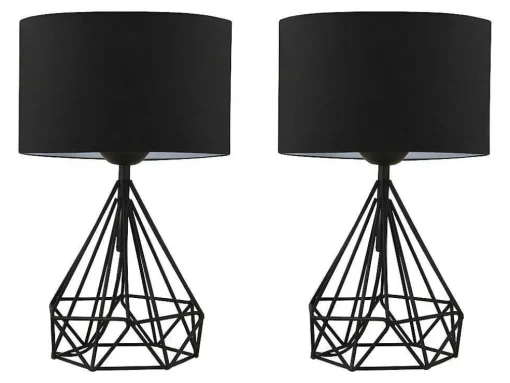 Set Van 2 Tafellampen Van Metaal Met Stoffen Kap - Zwart - H41 Cm - Anaia