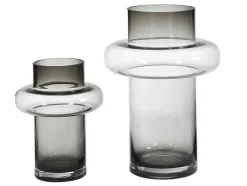 Set Van 2 Vazen Van Getint Glas - D25 X H30 Cm - Glas - Gerookt Grijs - Valoit