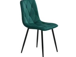 Set Van 4 Velvet Stoelen - Metalen Structuur - Ruitpatroon - Groen