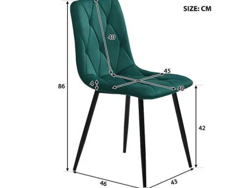 Set Van 4 Velvet Stoelen - Metalen Structuur - Ruitpatroon - Groen