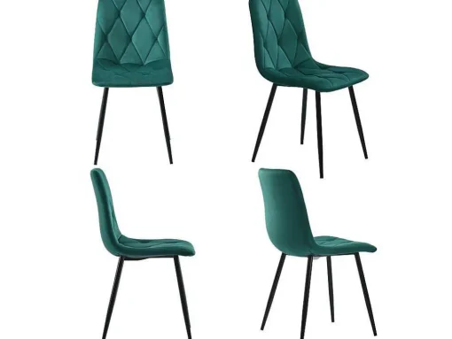 Set Van 4 Velvet Stoelen - Metalen Structuur - Ruitpatroon - Groen