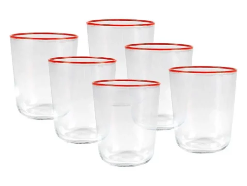 Set Van 6 Waterglazen Met Oranje Rand - 31,5 Cl - D. 8 X H. 9,5 Cm - Azuran