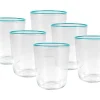 Set Van 6 Waterglazen Met Een Blauwe Rand Van 31,5 Cl - D. 8 X H. 9,5 Cm - Azuran