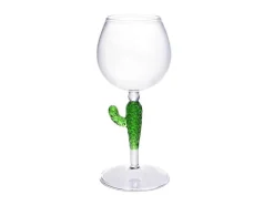 Set Van 4 Wijnglazen Met Cactusvoet - Transparant En Groen - O8,5 X H19,5 Cm - Gellif