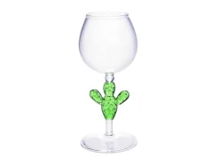Set Van 4 Wijnglazen Met Cactusvoet - Transparant En Groen - O8,5 X H19,5 Cm - Gellif