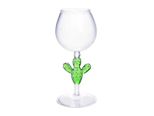 Set Van 4 Wijnglazen Met Cactusvoet - Transparant En Groen - O8,5 X H19,5 Cm - Gellif