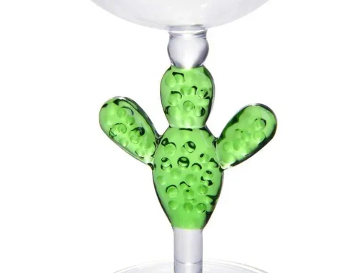 Set Van 4 Wijnglazen Met Cactusvoet - Transparant En Groen - O8,5 X H19,5 Cm - Gellif