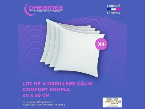 Set Van 4 Zachte Hoofdkussens 60 X 60 Cm - 400 Gr - Wit - Torivia