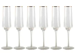 Set Van Geribbelde Champagneglazen Art-Decostijl Celebration - 7 X 7 X 26 Cm - Gouden Rand