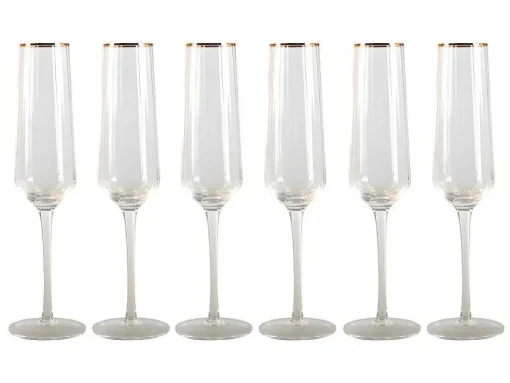Set Van Geribbelde Champagneglazen Art-Decostijl Celebration - 7 X 7 X 26 Cm - Gouden Rand