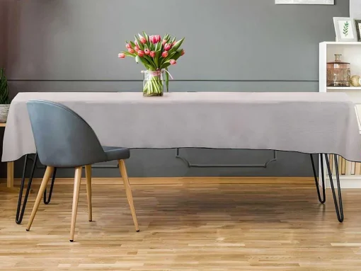 Set Van Tafellaken + 4 Servetten Van Linnen En Katoen - Zwarte Rand - Taupegrijs - 170 X 250 Cm - Borina
