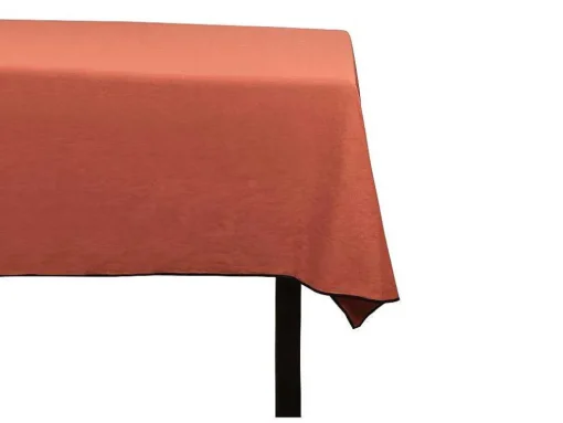 Set Van Tafellaken + 4 Servetten Van Linnen En Katoen - Zwarte Rand - Terracotta - 170 X 170 Cm - Borina